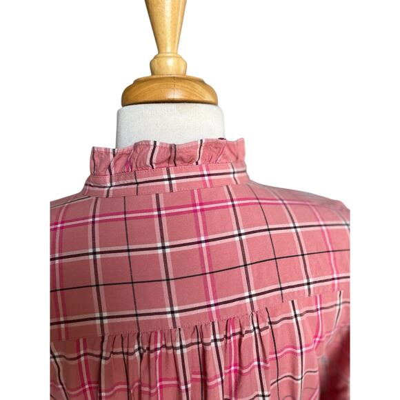 Loft Plaid Ruffle Shirt Long Sleeve Button Preppy Academia Womens Size Medium - Picture 8 of 14